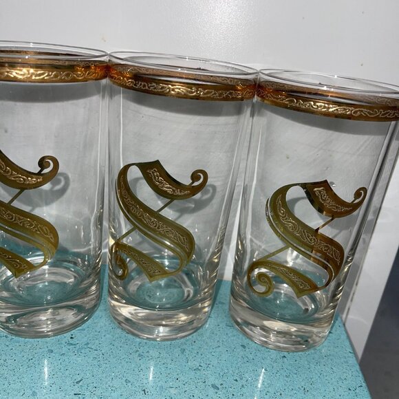 Culver 1960s Mid Century Highball Glasses Monogrammed S Set of 6 - Picture 3 of 9